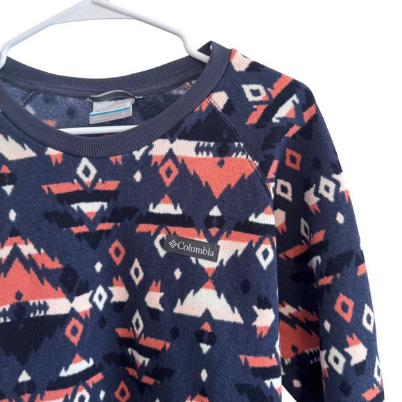 Columbia Indigo Printed Fleece Pullover Crewneck Sweatshirt Medium - Picture 2 of 6